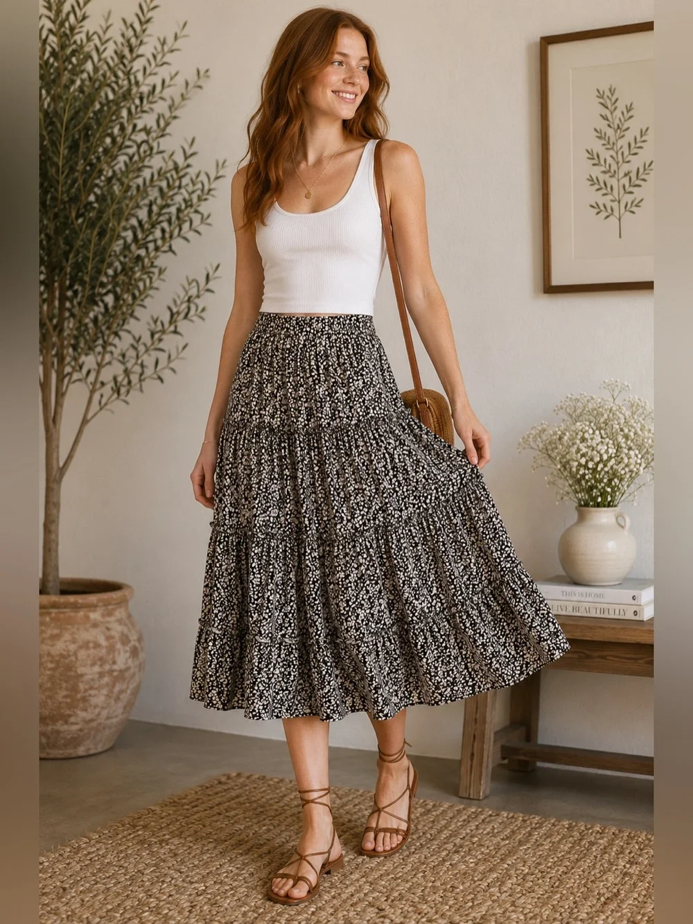 Japna Floral Tiered Midi Skirt | Size M